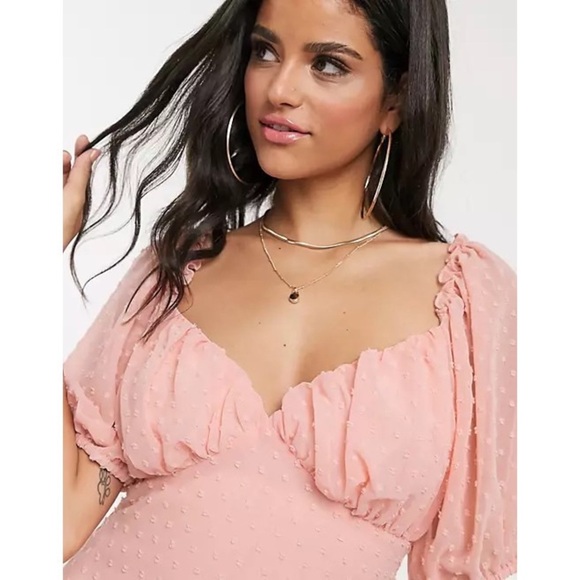 Missguided Dobby Milkmaid Skater Dress Peach Blush Pink Plus Size 14 - Picture 6 of 9